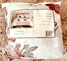 Lenka Gray Floral King Quilt Set – 4-Piece QLE-3629 – Casual Chic – New Sealed