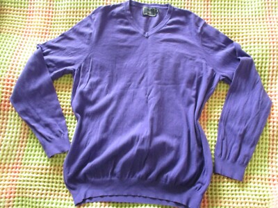 John Lewis mens LARGE 83% cotton 17% nylon blue v-neck jumper