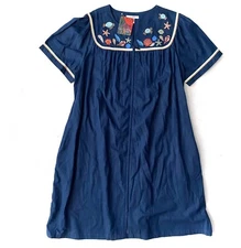 Go Softly  Nwt Embroidered Sea Life Short Sleeve Zip Front Denim Patio Dress M