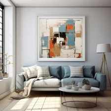 Blue abstract oil painting hand painted on canvas Minimalist Living Room Black