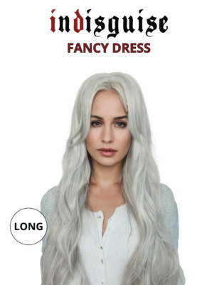 Damen Langhaar Perücke Glatt Weiß Lockig Wellig Anime Cosplay Kostüm Party