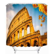 Maple Leaf And The Castle 3D Shower Curtain Polyester Bathroom Decor Waterproof