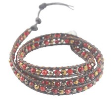 Triple Wrap Leather and Crystal Bracelet in Red