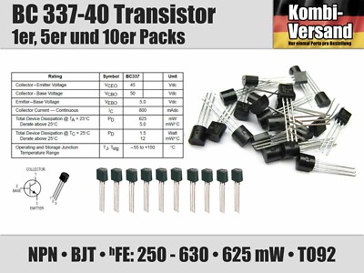 BC 337-40 BC 337 Bipolar Transistor NPN TO-92 BJT BC337 Verstärken Schalten