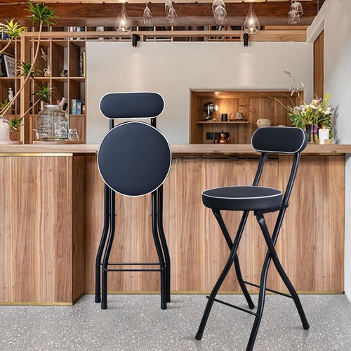 Compact Folding Bar Stool with Backrest - Lightweight, Leather Padded Comfort - Picture 4 of 11