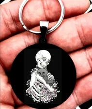 Skeleton Kitty Cat Love Hot Art Steel Keychain