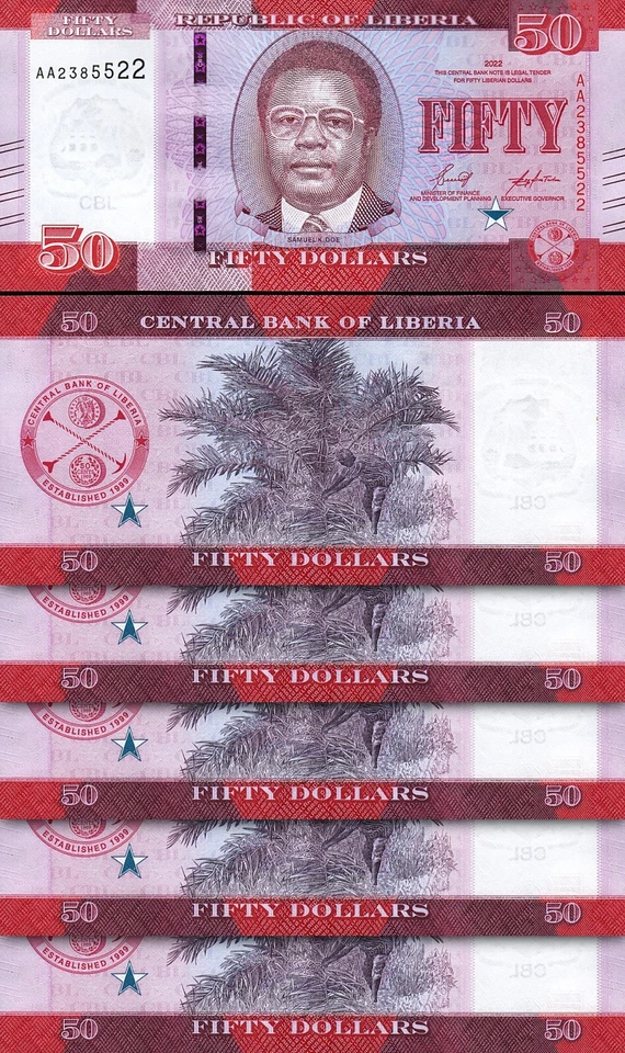 Liberia 50 Dollars 2022, UNC, 10 Pcs LOT, Consecutive, P-New Design - Image 2 of 4