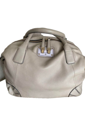 FURLA Logo Hand Tote Bag Women Solid color Off White Cowhide Leather Genuine