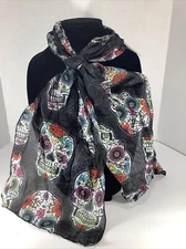 Day of the Dead /Sugar Skull "Black” Scarf (Echarpe) Tribal, Dia Los Muertos