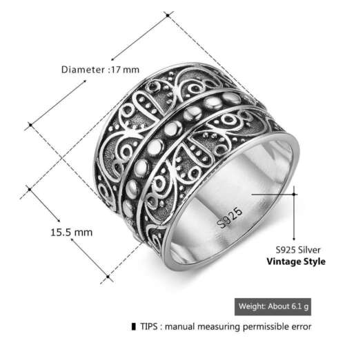 NUOVO anello largo argento sterling 925 Unixes taglia 6,7,8 celtico/vichingo - Foto 1 di 6