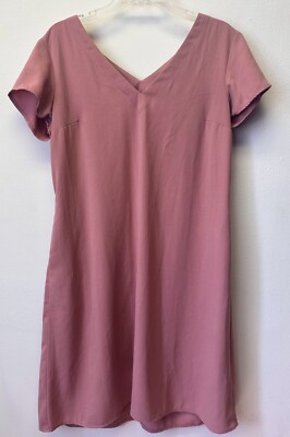 A New Day Dress Women Medium Basic Shift Blush Pink Short Sleeve V-Neck Pockets