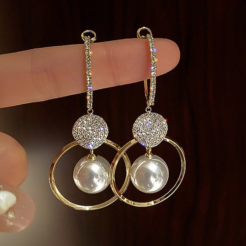 925 Silver Pearl Crystal CZ Ear Stud Earrings Drop Dangle Women Wedding Jewelry - Photo 79 sur 81