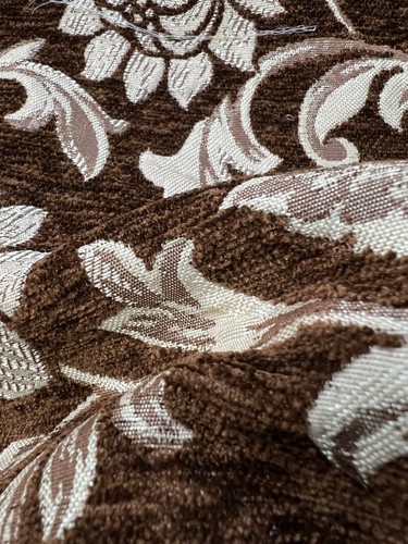 Luxurious Chenille Floral Fabric for Upholstery 54" Wide Sold by the Metre Brown - Picture 3 of 3