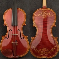 A30+ Master Strad 1716 Copy Red Violin 4/4 European Wood Carved Flower Rich Tone