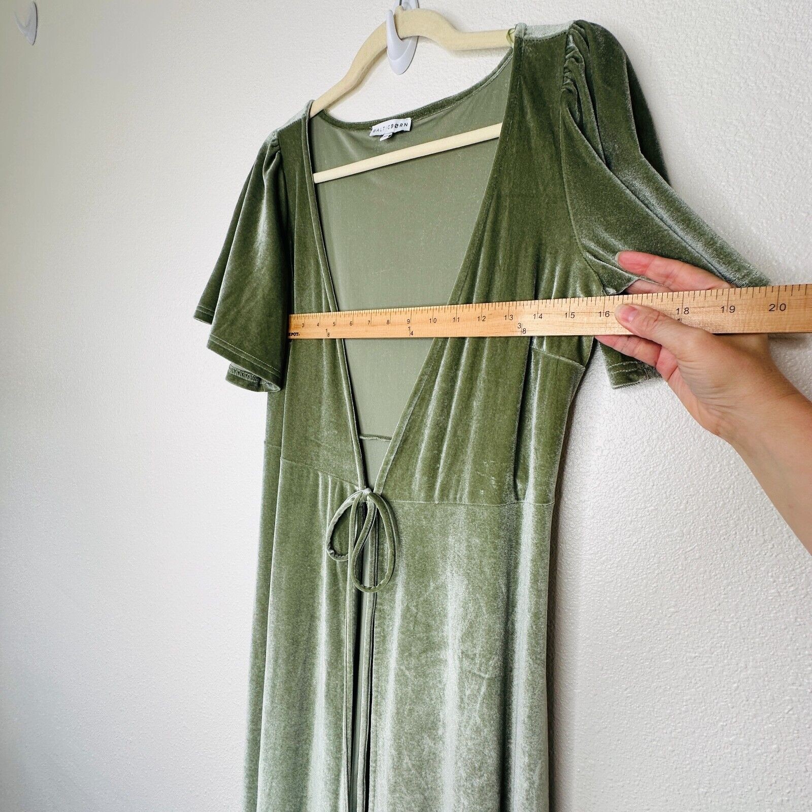 Baltic Born Light Sage Green Velour Short Flutter Sleeve Maxi Wrap Dress XS
