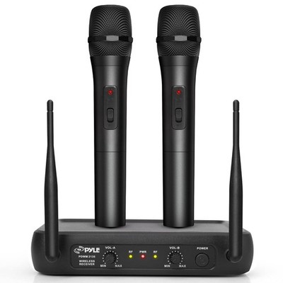 Dual Channel VHF Wireless Microphone System 2 Handheld Pyle Microphone Set