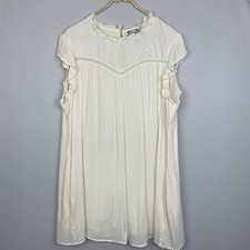 Studio West Plus Sz 1X Cream Butter Yellow Eyelet Ruffle Crepe Dress Prairie