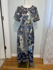 FARM  Rio dress sm. Blues White Red Green Tropical Bohemian Short Sleeve Pockets