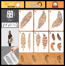 Reusable Boho Feather Stencils - 6 Pack DIY Art Templates for Wall Decor, Fabric