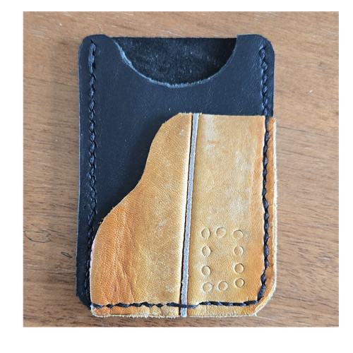 Handmade Baseball Leather Men's Card Holder Black Brown Solid Pocket Style