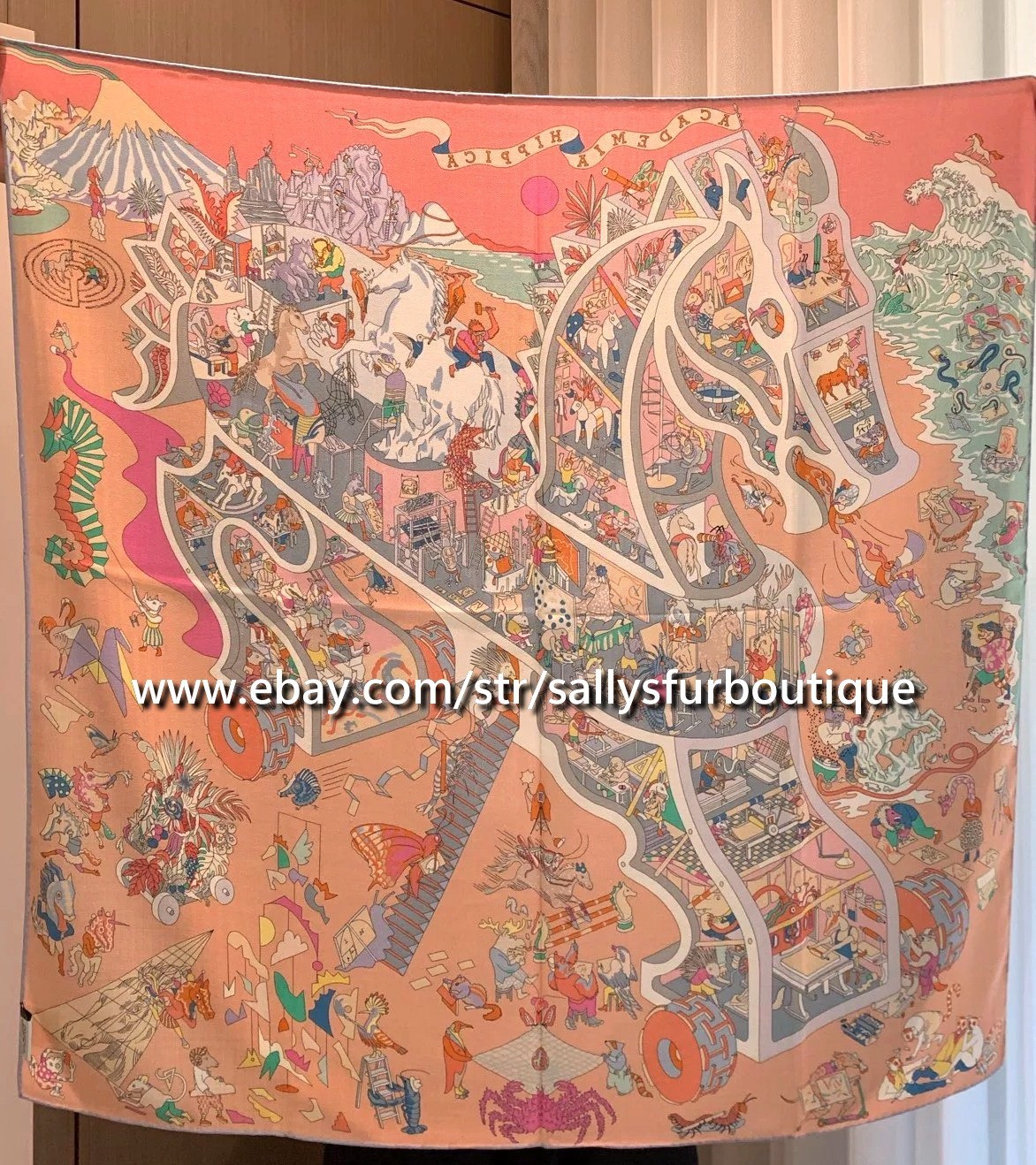 Sallys 70% Cashmere 30% Silk Scarf Horse Print Square Stole Shawl 35" Pink