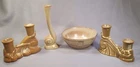 Vintage Frankoma Lot Snail Bud Vase #31, Two Double Candlesticks #304, Bowl #94X