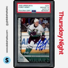 2005 UPPER DECK #204 COREY PERRY YOUNG GUNS RC ROOKIE PSA 10 AUTO 10