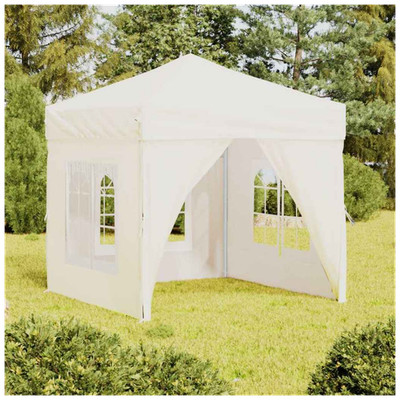Pop-Up Pavillon Creme 2x2m 210D Oxford Silber Beschichtet Faltbar Partyzelt mit Wänden