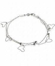 Silver Hearts Anklet Double Layer Adjustable Ankle Bracelet Foot Chain Womens UK
