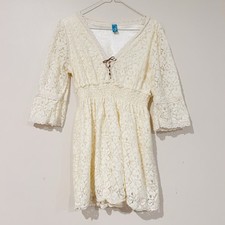 Urban Mango Mini Dress Sz M Babydoll Floral Lace Up Crochet Coquette Fairy Ruche