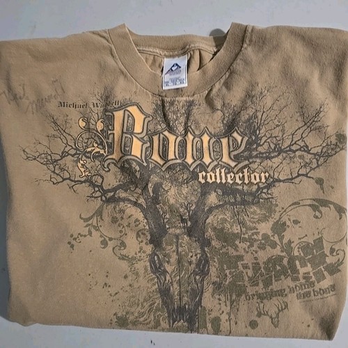 Rare Vintage Signed Michael Waddell Bone Collector Tshirt Waddell Size XL Brown