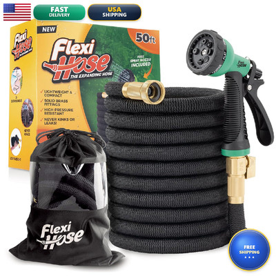 Flexi Hose Plus Expandable Garden Hose 8 Function Nozzle 50Ft - Lightweight