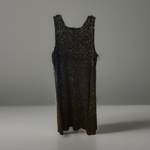 AK Anne Klein Black/Silver Glitter Shift Dress, Scoop Neck, Knee Length, L