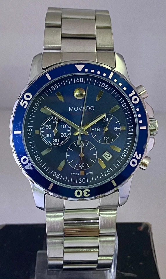 Refurbished Blue Dial Movado Chronograph With Date, Stainless Steel Quartz Watch - image 2 of 4