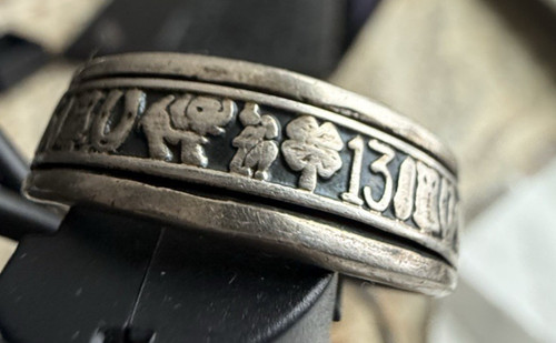 Handmade Sterling Silver Multiple Good Luck Designs Spinner Ring size 12.5