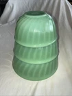Set Of 3 Nesting Fire King Jadeite Swirl Mixing Oven Ware Bowls Green 8”, 7”,6”