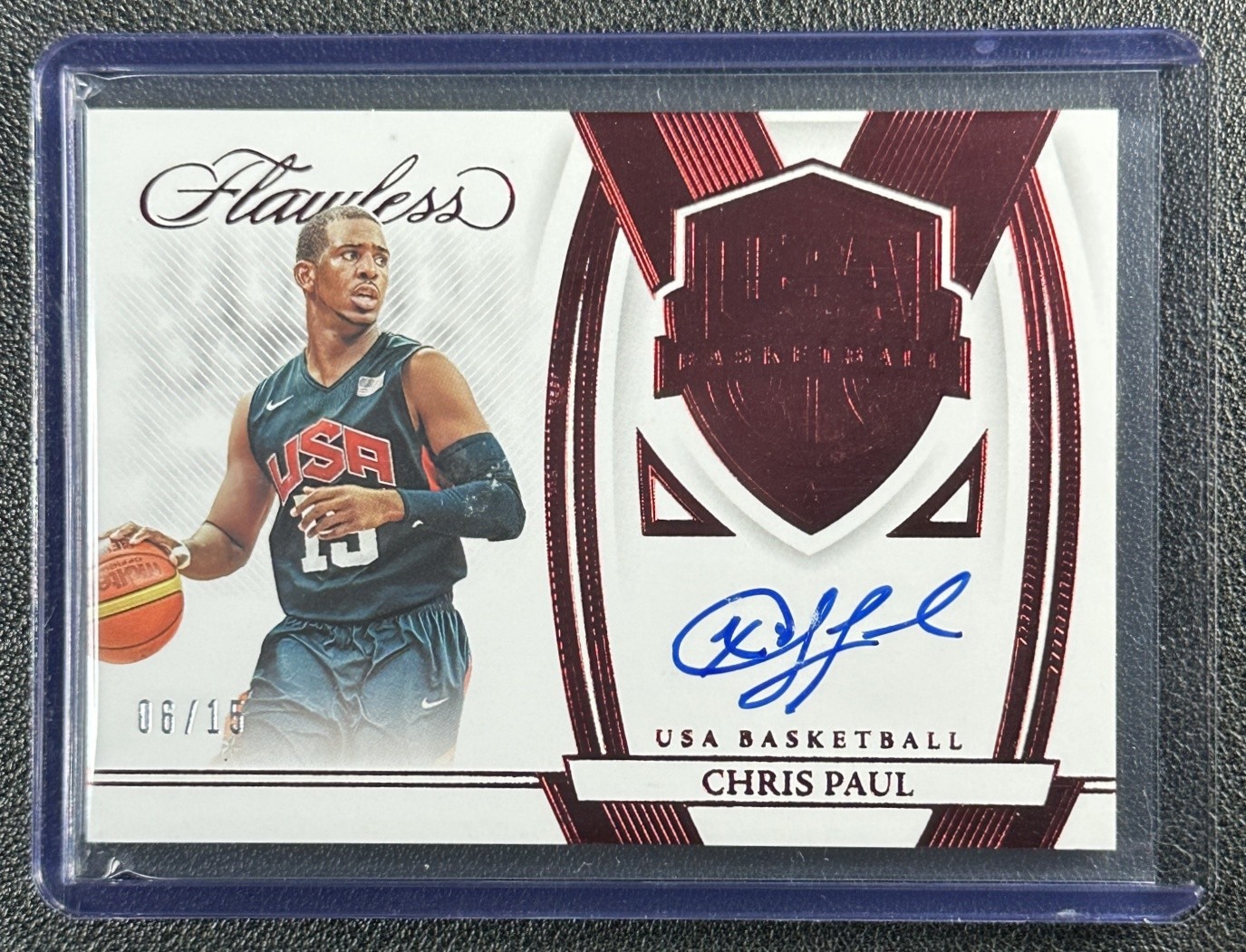 CHRIS PAUL 2021-22 PANINI FLAWLESS #USA-CPC USA BASKETBALL AUTO RUBY 6/15
