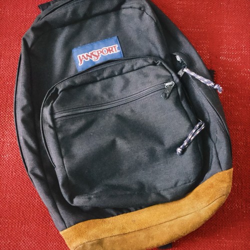JANSPORT Vintage Leather Bottom Black Backpack
