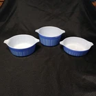 Vintage Pyrex Barcode Blue Stripes Casserole Dishes No Lids #'s 471, 472 & 473
