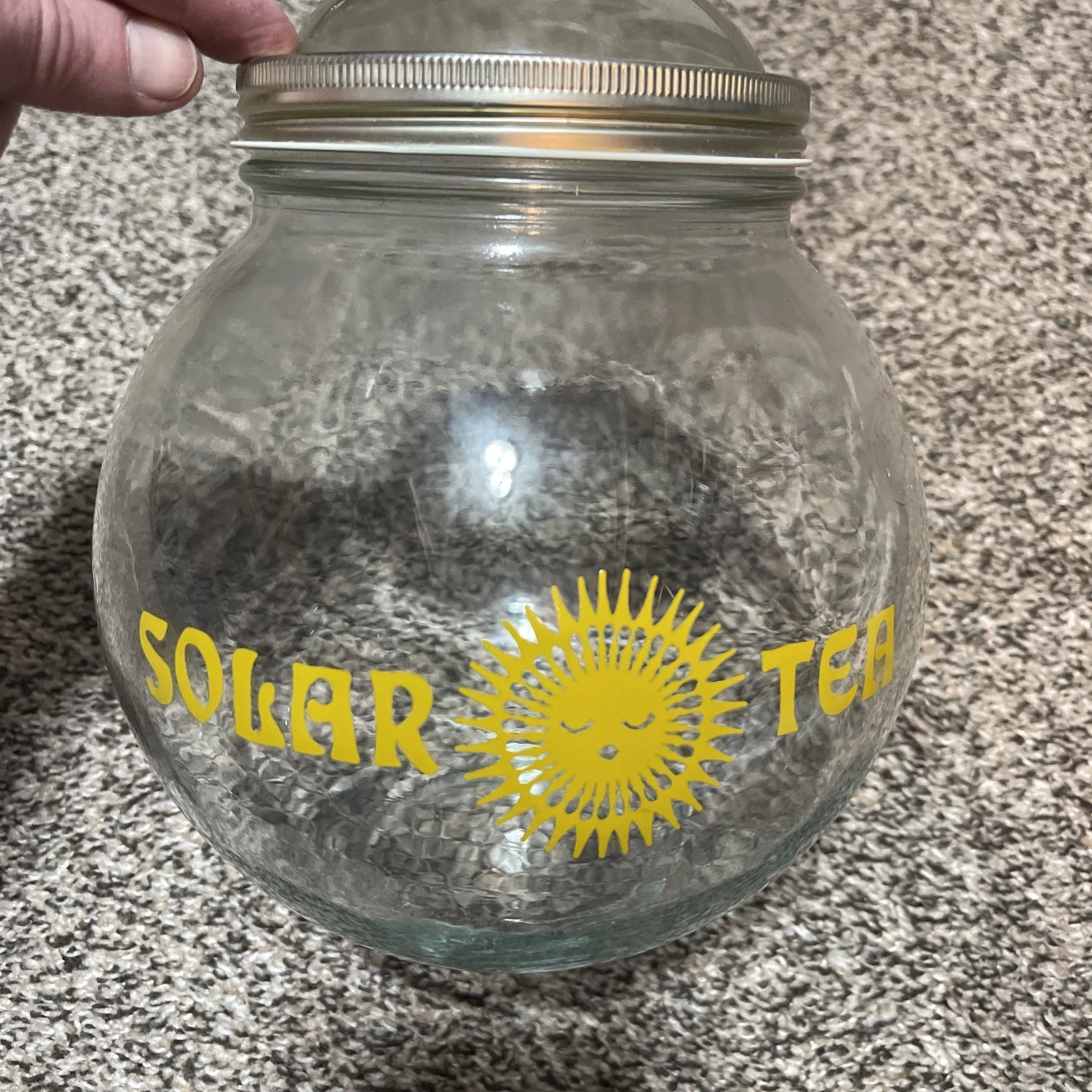 Vintage 1970s Solar Tea Jar Yellow Lid Retro Sun Canister Hippie Boho Kitchen