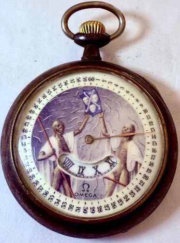 Antique Digital Omega Memento Mori Gothic Pocket Watch Single Hand Skeleton dial