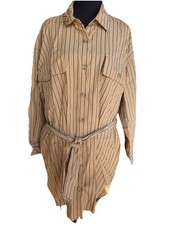 NWT Gap Womens Size Petite Medium Dress. Multi Color Striped. Button Up Long Sle