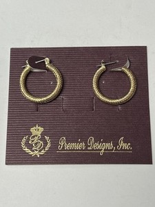 Authentic Premier Designs Jewelry Gold Plated Wire Closure Hoop Earrings #30338 NIB