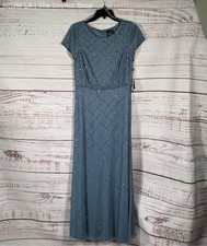 NWT Adrianna Papell Beaded Blouson Gown in Vintage Blue Size 6 Retail 199