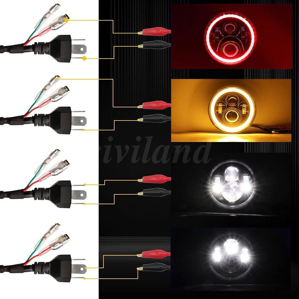 7" inch Round LED Headlights w/Red Halo Angel Eyes for Jeep Wrangler JK LJ TJ CJ Foto 4 de 4