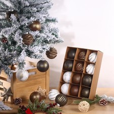 12 Pcs Neutral Textured Christmas Ball Ornaments Vintage Christmas Tree Decor...