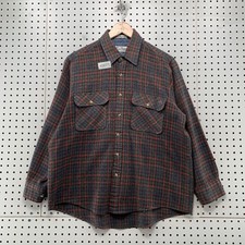 Vintage Sears Roebuck Wool Flannel Shirt Mens Large Red Gray Plaid