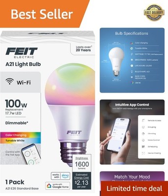 Versatile Smart Light Bulb with 25000 Hour Life - Works with Home Assistants
