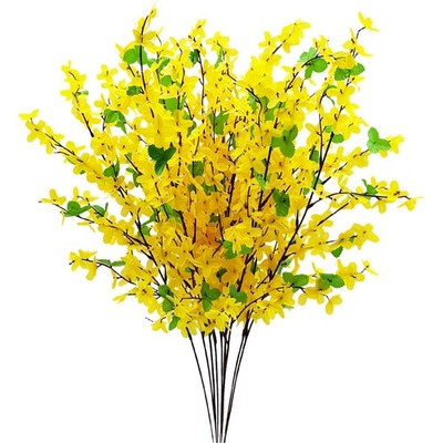 10PCS Artificial Forsythia Flowers Fake Forsythia Stem 25.5'' Silk Yellow Wint...