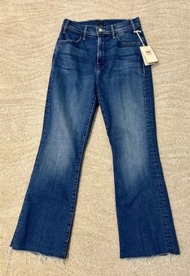 MOTHER woman's dark navy wash LIL' Hustler flood fray denim jeans, SZ 27, BNWT**